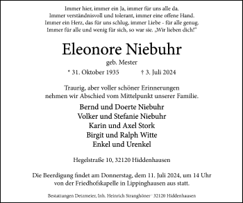 Traueranzeige von Eleonore Niebuhr von Westfalen Blatt