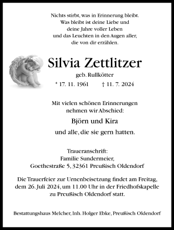 Traueranzeige von Silvia Zettlitzer von Westfalen Blatt