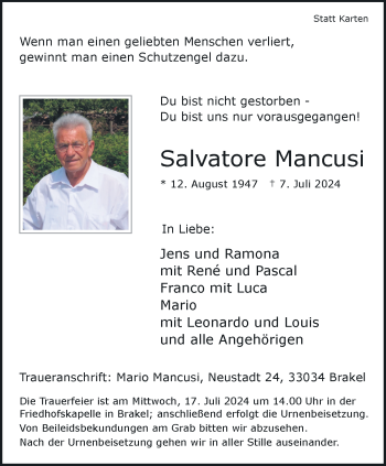 Traueranzeige von Salvatore Mancusi von Westfalen Blatt