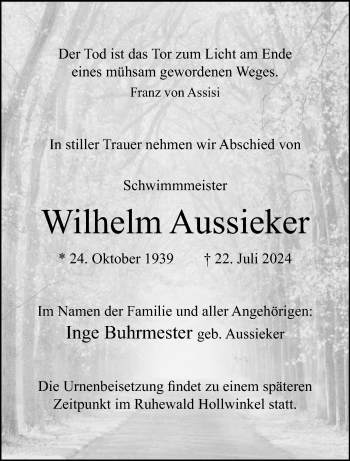 Traueranzeige von Wilhelm Aussieker von Westfalen Blatt