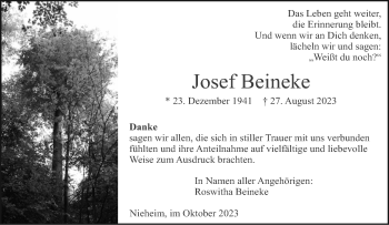 Traueranzeige von Josef Beineke von Westfalen Blatt