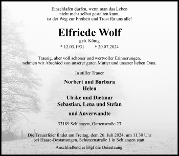 Traueranzeige von Elfriede Wolf von Westfalen Blatt