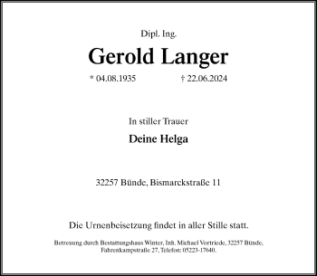 Traueranzeige von Gerold Langer von Westfalen Blatt