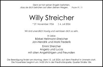 Traueranzeige von Willy Streicher von Westfalen Blatt