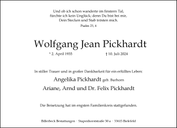 Traueranzeige von Wolfgang Jean Pickhardt von Westfalen Blatt