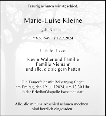 Traueranzeige von Marie-Luise Kleine von Westfalen Blatt