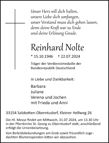 Traueranzeige von Reinhard Nolte von Westfalen Blatt