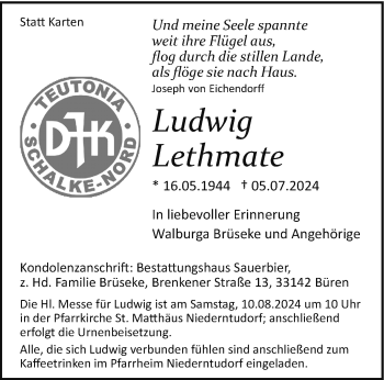 Traueranzeige von Ludwig Lethmate von Westfalen Blatt