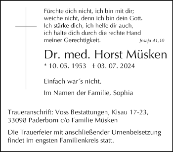 Traueranzeige von Dr. med. Horst Müsken von Westfalen Blatt