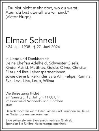 Traueranzeige von Elmar Schnell von Westfalen Blatt