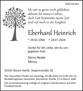 Traueranzeige von Eberhard Heinrich von Westfalen Blatt