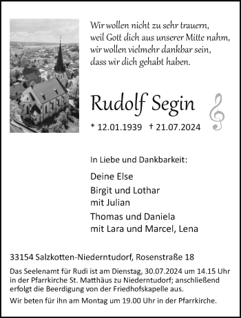 Traueranzeige von Rudolf Segin von Westfalen Blatt