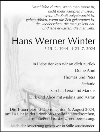 Traueranzeige von Hans Werner Winter von Westfalen Blatt