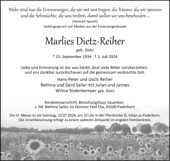 Traueranzeige von Marlies Dietz-Reiher von Westfalen Blatt