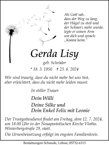 Traueranzeige von Gerda Lisy von Westfalen Blatt