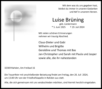 Traueranzeige von Luise Brüning von Westfalen Blatt