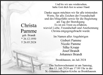 Traueranzeige von Christa Pamme von Westfalen Blatt