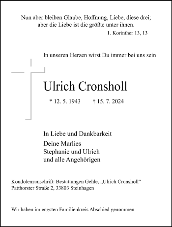 Traueranzeige von Ulrich Cronsholl von Westfalen Blatt