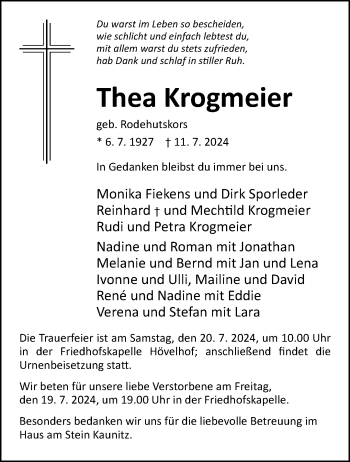 Traueranzeige von Thea Krogmeier von Westfalen Blatt