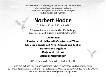 Traueranzeige von Norbert Hodde von Westfalen Blatt