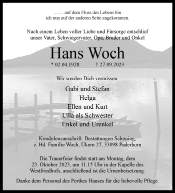 Traueranzeige von Hans Woch von Westfalen Blatt