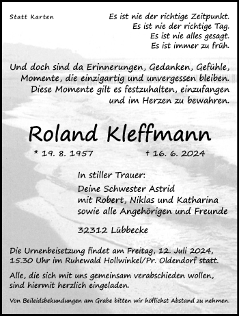 Traueranzeige von Roland Kleffmann von Westfalen Blatt