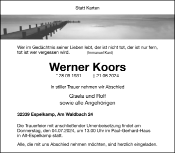 Traueranzeige von Werner Koors von Westfalen Blatt