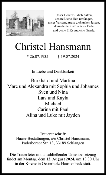 Traueranzeige von Christel Hansmann von Westfalen Blatt