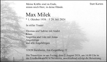 Traueranzeige von Max Milek von Westfalen Blatt