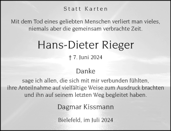 Traueranzeige von Hans-Dieter Rieger von Westfalen Blatt