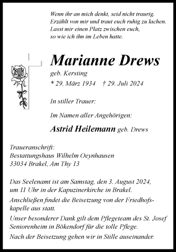 Traueranzeige von Marianne Drews von Westfalen Blatt