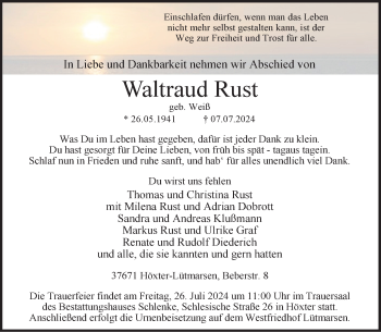 Traueranzeige von Waltraud Rust von Westfalen Blatt