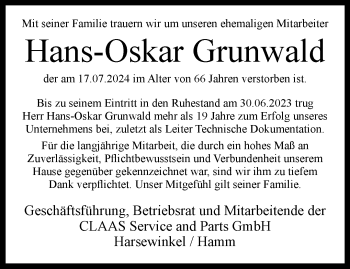 Traueranzeige von Hans-Oskar Grunwald von Westfalen Blatt