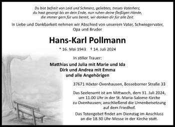 Traueranzeige von Hans-Karl Pollmann von Westfalen Blatt