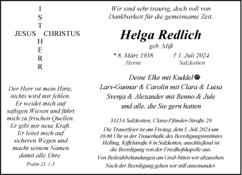 Traueranzeige von Helga Redlich von Westfalen Blatt