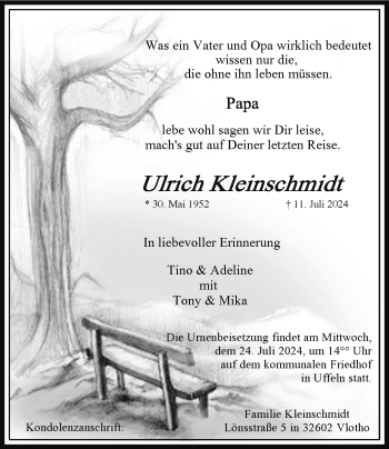 Traueranzeige von Ulrich Kleinschmidt von Westfalen Blatt