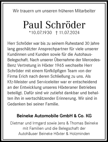 Traueranzeige von Paul Schröder von Westfalen Blatt