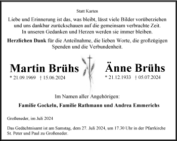 Traueranzeige von Martin und Änne Brühs Brühs von Westfalen Blatt