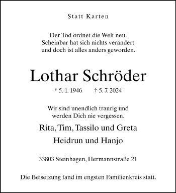 Traueranzeige von Lothar Schröder von Westfalen Blatt