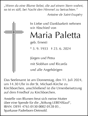 Traueranzeige von Maria Paletta von Westfalen Blatt