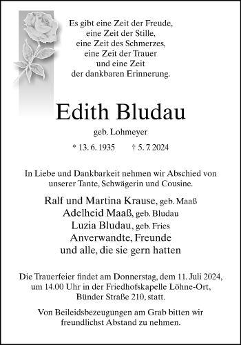 Traueranzeige von Edith Bludau von Westfalen Blatt