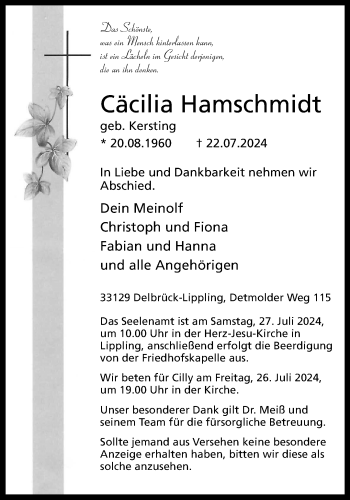Traueranzeige von Cäcilia Hamschmidt von Westfalen Blatt