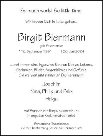 Traueranzeige von Birgit Biermann von Westfalen Blatt