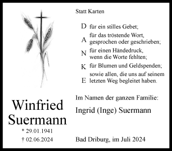 Traueranzeige von Winfried Suermann von Westfalen Blatt