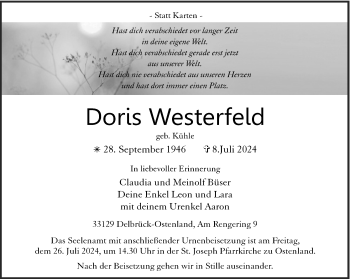 Traueranzeige von Doris Westerfeld von Westfalen Blatt