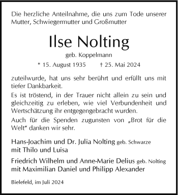 Traueranzeige von Ilse Nolting von Westfalen Blatt