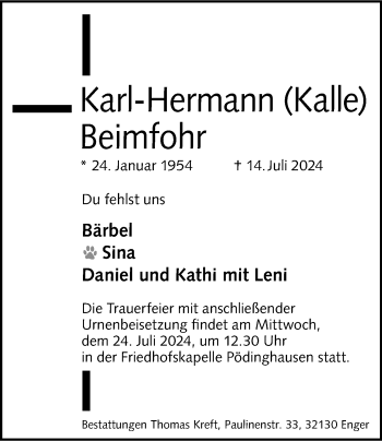 Traueranzeige von Karl-Hermann Beimfohr von Westfalen Blatt