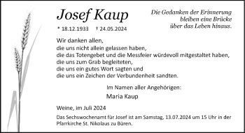 Traueranzeige von Josef Kaup von Westfalen Blatt