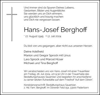 Traueranzeige von Hans-Josef Berghoff von Westfalen Blatt