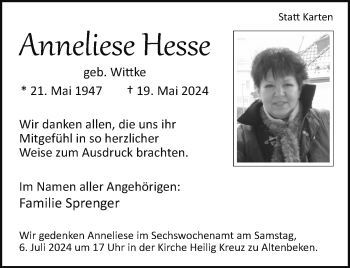Traueranzeige von Anneliese Hesse von Westfalen Blatt